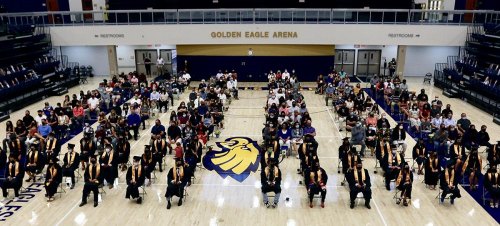 A few from the top floor of the Golden Eagle Arena as Middle College students gather.